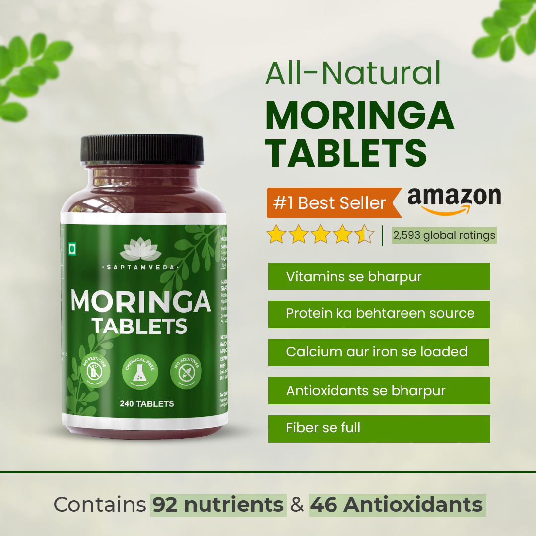 Saptamveda Organic Moringa Tablets - Protein-Rich Organic Superfood for Energy, Immunity & Weight Support
