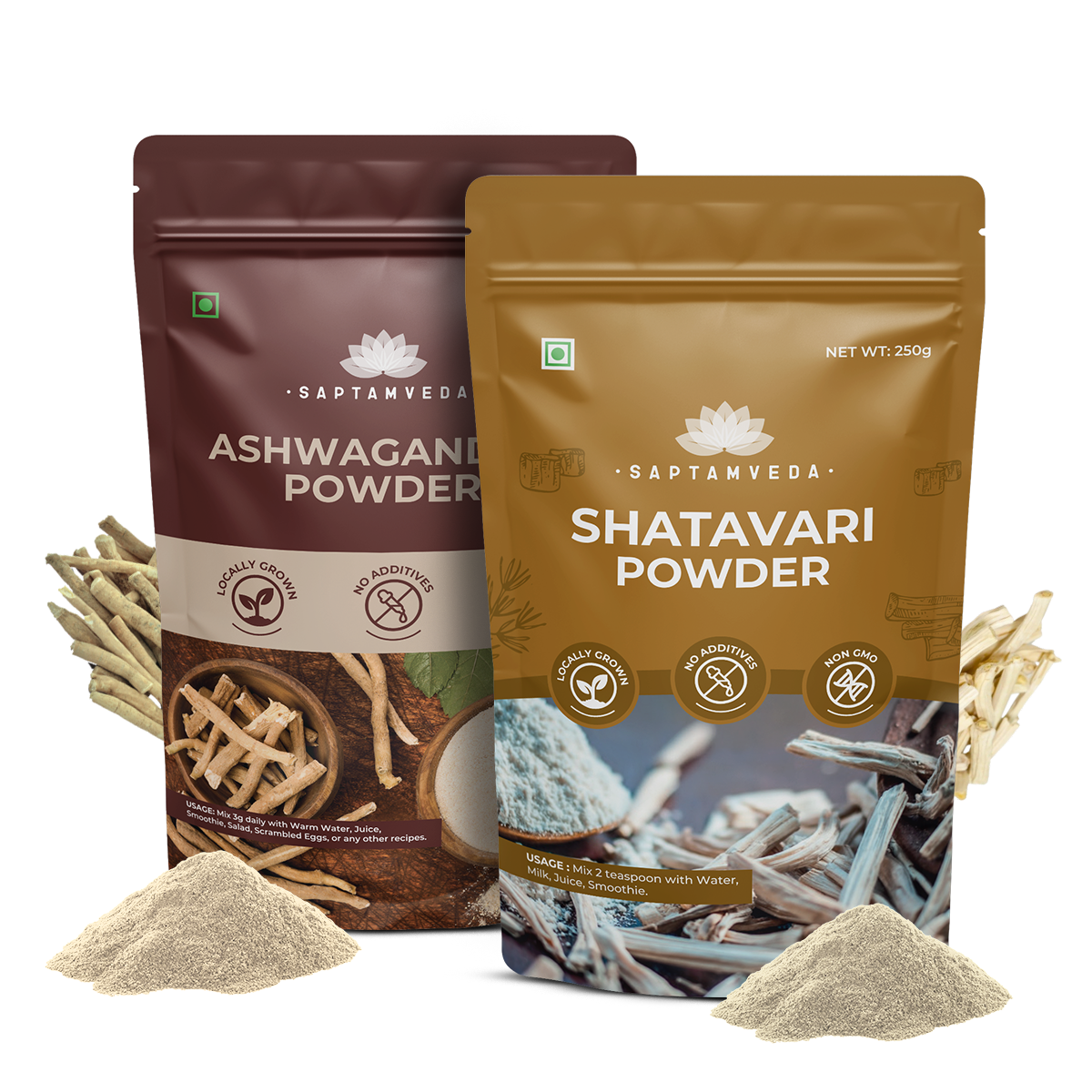 Ashwagandha & Shatavari Powder - Natural Stress Relief & Hormonal Balance, 250g Each