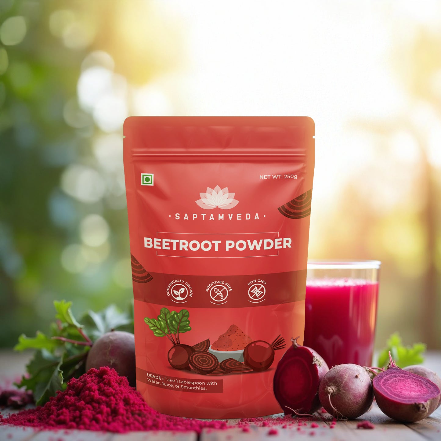 Saptamveda Beetroot Powder - Organic Superfood for Energy, Heart Health & Nutrition, 250g