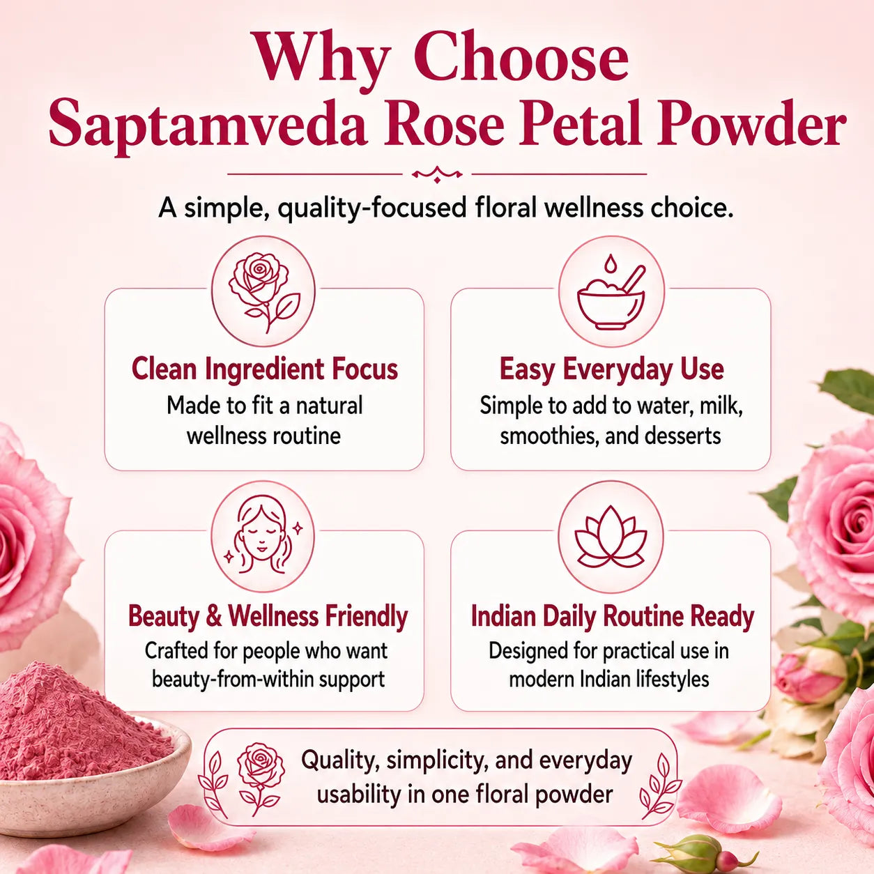 Rose Petal Powder – Natural Flower Powder for Skin, Hair & Self-Care Rituals | 250g