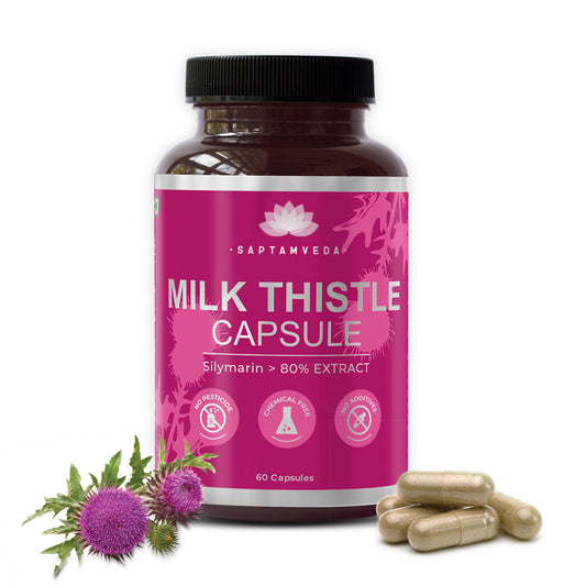Saptamveda Herbal Liver Detox Supplement - Milk Thistle Extract for Fatty Liver & Detox, 800mg