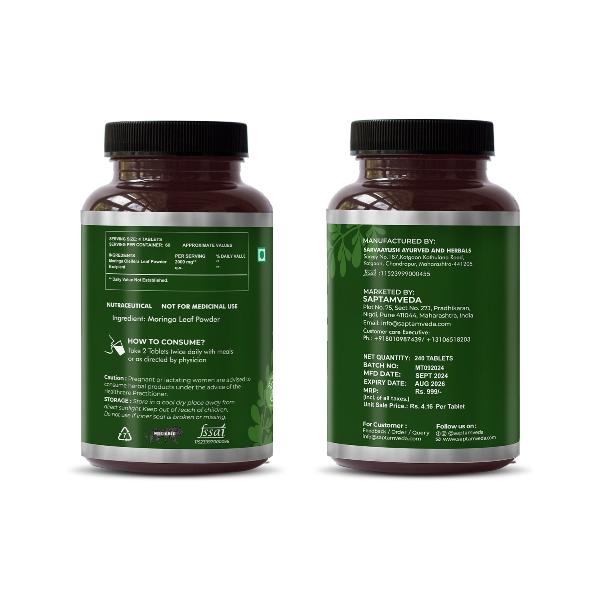 Saptamveda Organic Moringa Tablets - Protein-Rich Organic Superfood for Energy, Immunity & Weight Support