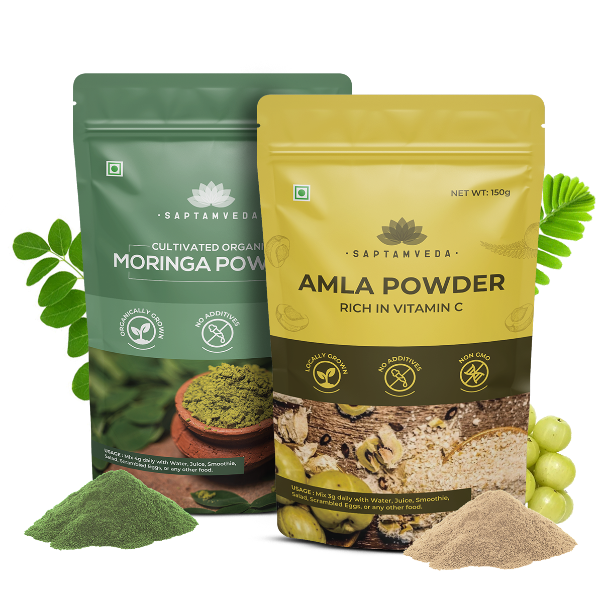 Organic Moringa & Amla Powder - Immunity & Antioxidant Support, 150g Each