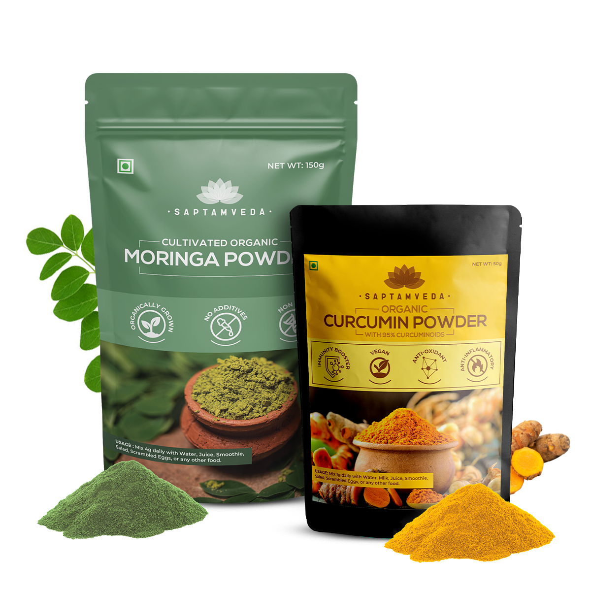 Organic Moringa & Curcumin Powder - Immunity Boost & Anti-Inflammatory Support, 150g + 50g
