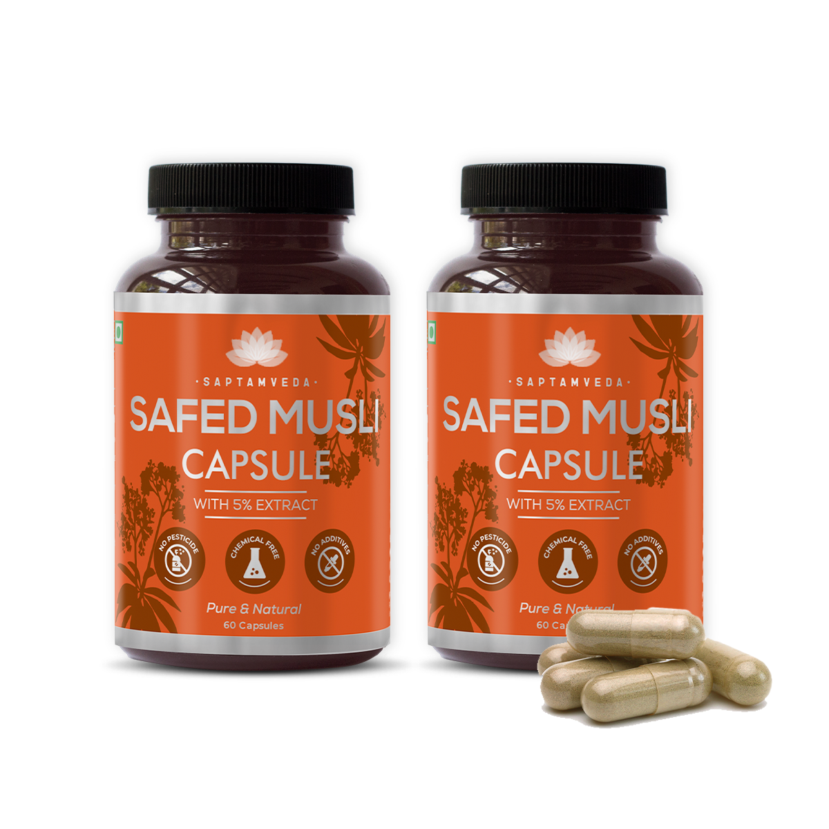 Natural Safed Musli Capsules - Strength & Vitality Booster, 60 Capsules