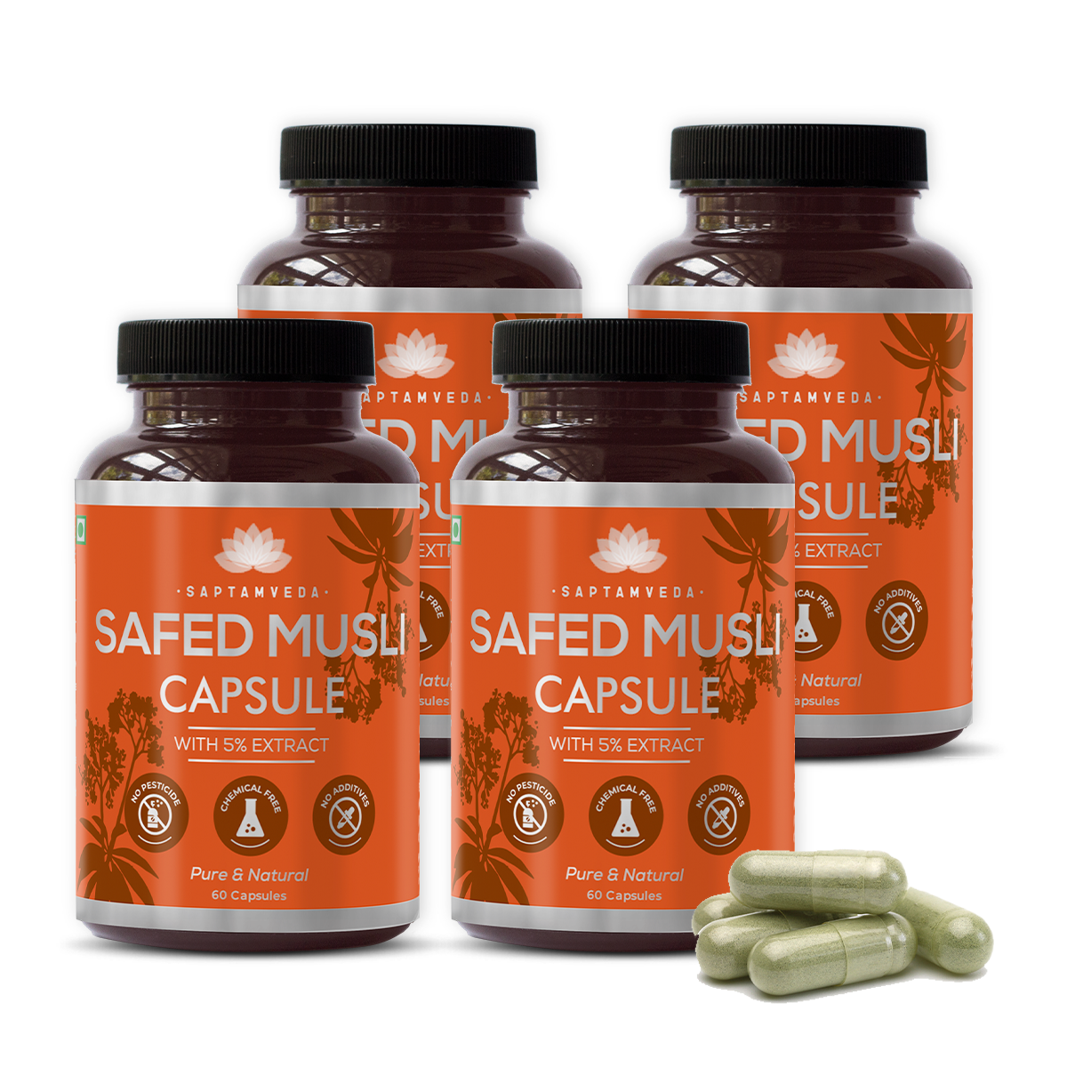 Natural Safed Musli Capsules - Strength & Vitality Booster, 60 Capsules
