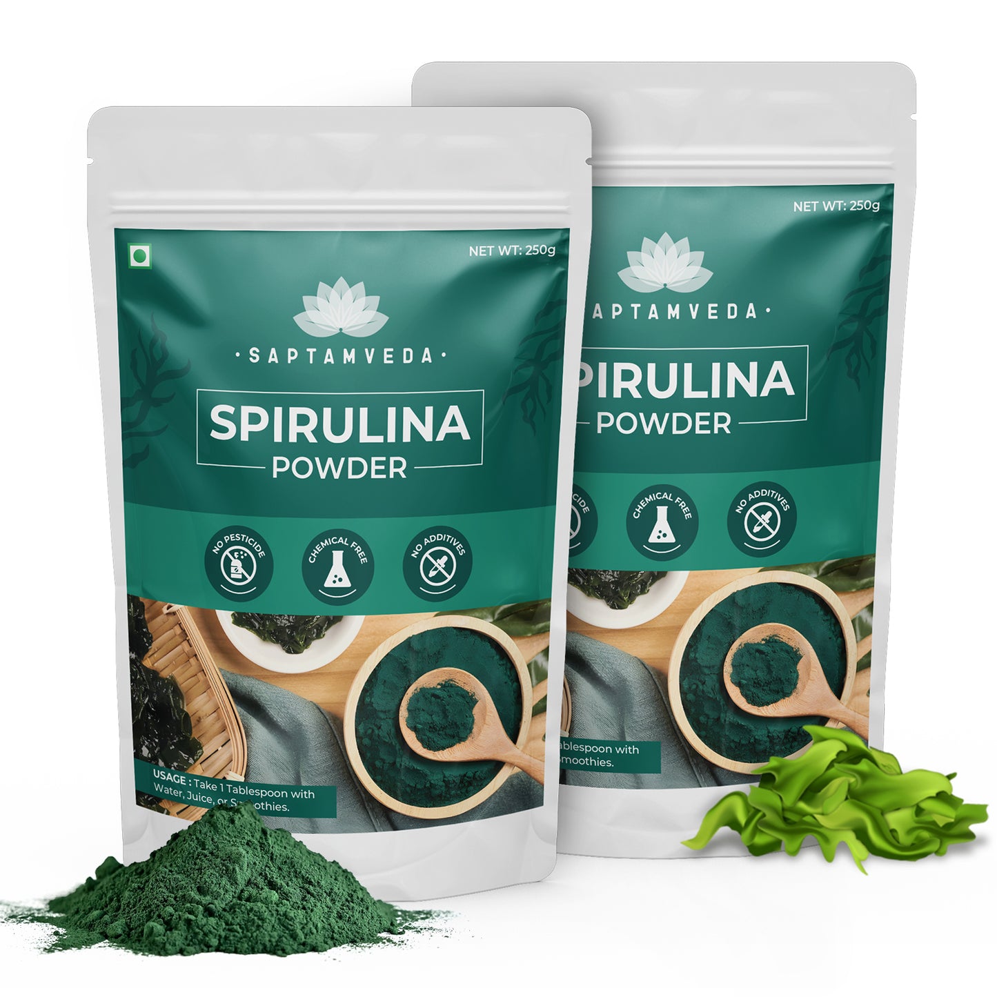 Saptamveda Spirulina Powder - Organic Superfood for Energy, Immunity Boost, and Detox, 200g