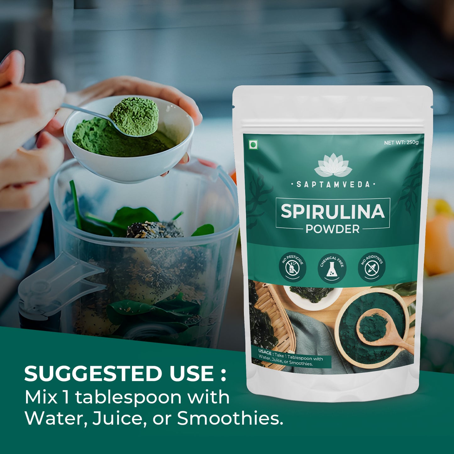 Saptamveda Spirulina Powder - Organic Superfood for Energy, Immunity Boost, and Detox, 200g