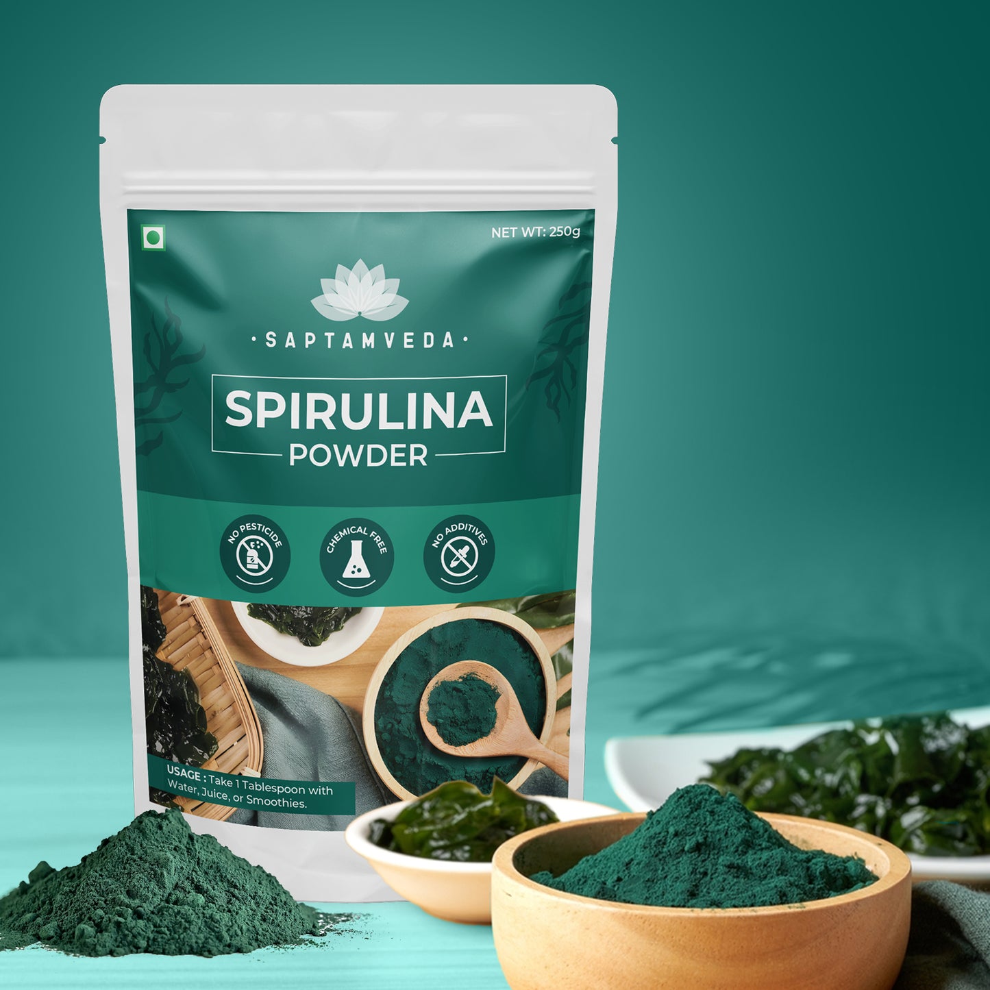 Saptamveda Spirulina Powder - Organic Superfood for Energy, Immunity Boost, and Detox, 200g