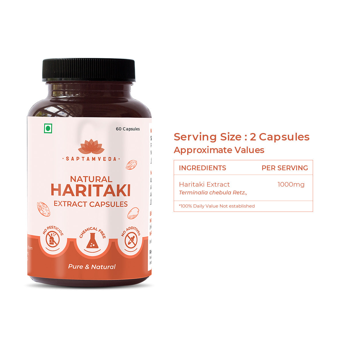 Natural Haritaki Capsules - Digestive Health & Detox Support, 500mg, 60 Capsules