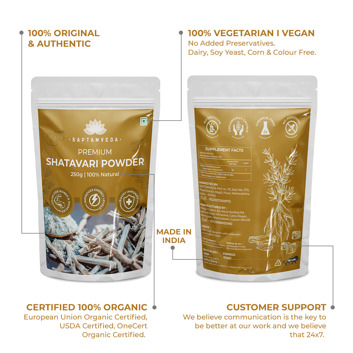 Organic shatavari milk powder