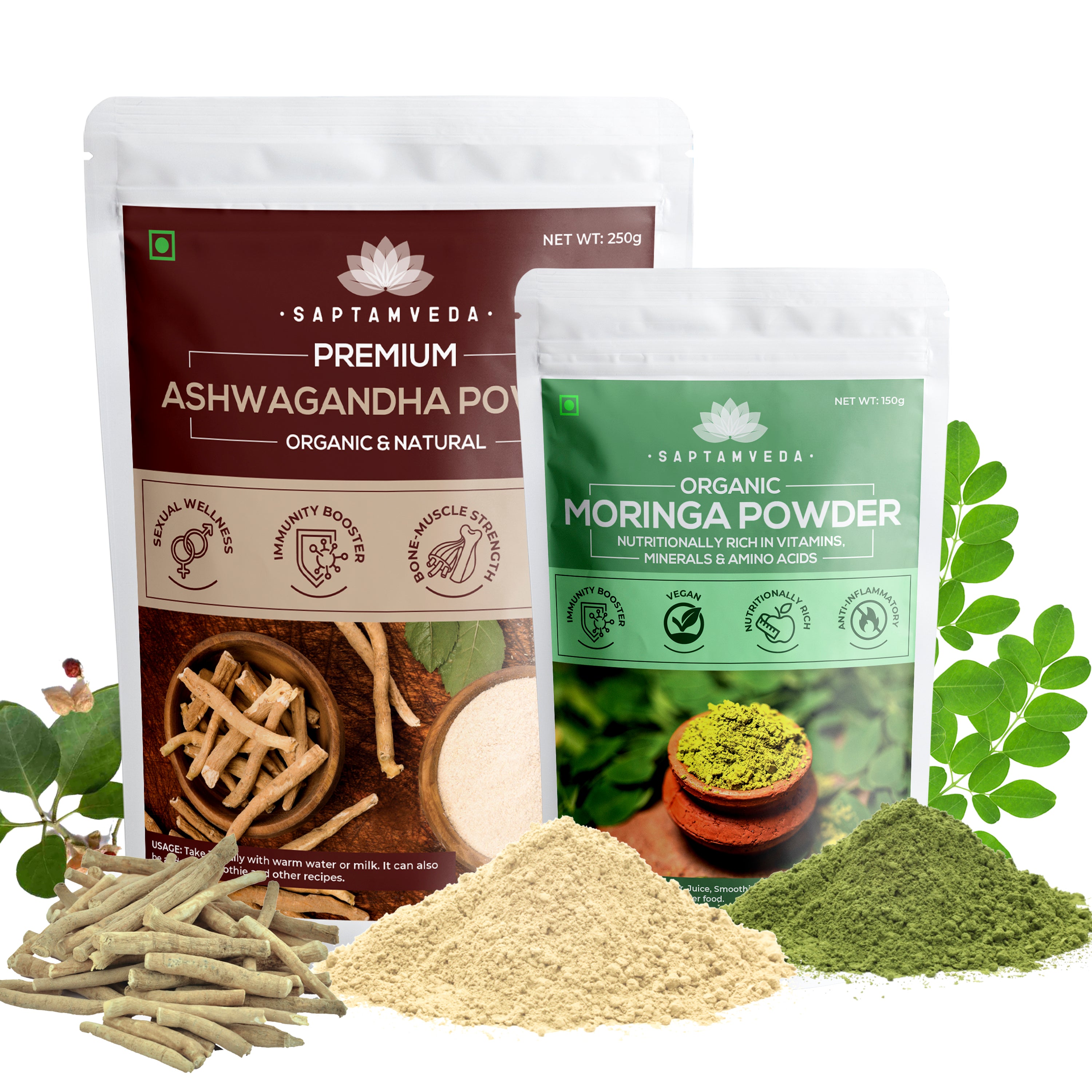Ashwagandha Herbal Powder 250gms & Organic Moringa Powder 150gms ...