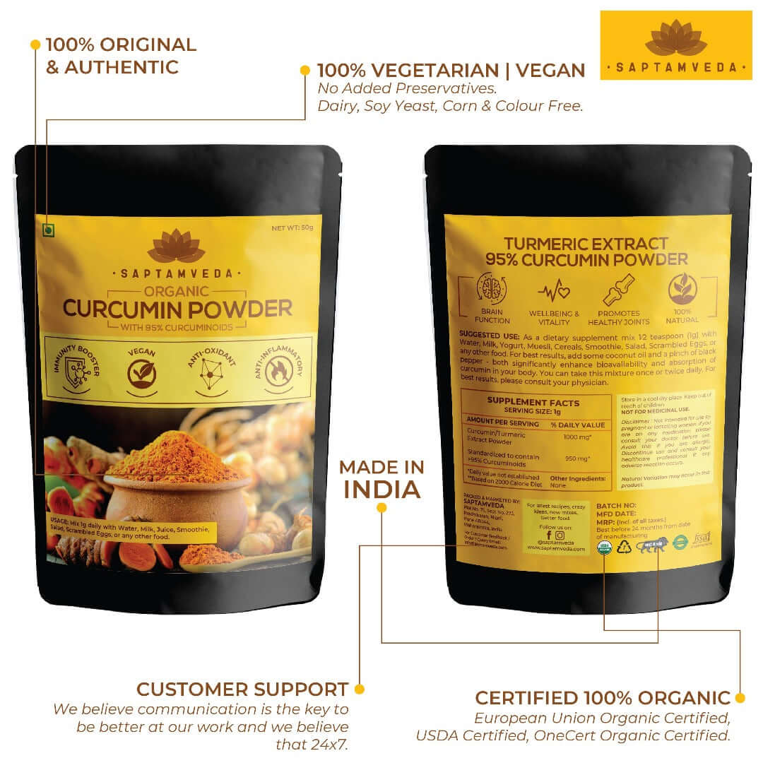 Premium Curcumin Powder - 95% Curcuminoids for Inflammation & Joint Health, 50g