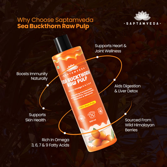 Saptamveda Sea Buckthorn Pulp – 500 ML | Himalayan Superfruit for Skin, Immunity & Energy