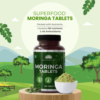 Saptamveda Organic Moringa Tablets – 500mg Each | Aids in Weight Management | Metabolism Booster | Protein Rich Organic Superfood for Energy, Immunity & Nutritional Support