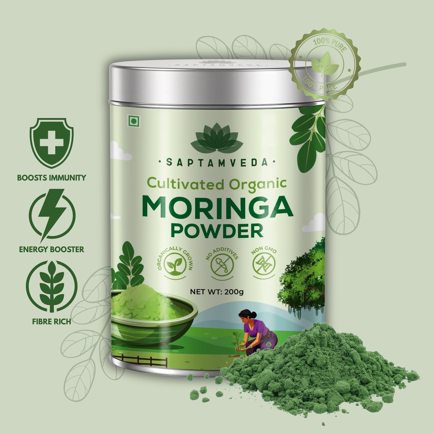 Moringa & Wheatgrass Powder 200gm each | Tin Combo