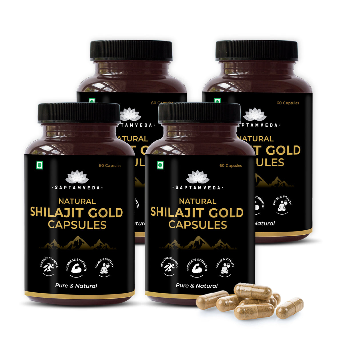 Saptamveda Shilajit Gold Capsule With Bhasma Ashwagandha Safed Musli Kaunch Beej| 500MG Each