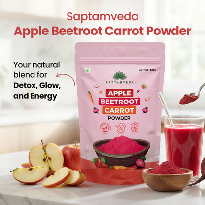 Saptamveda ABC Powder – Apple, Beetroot & Carrot Superfood Powder for Immunity, Skin & Digestion 200gm (Pouch)