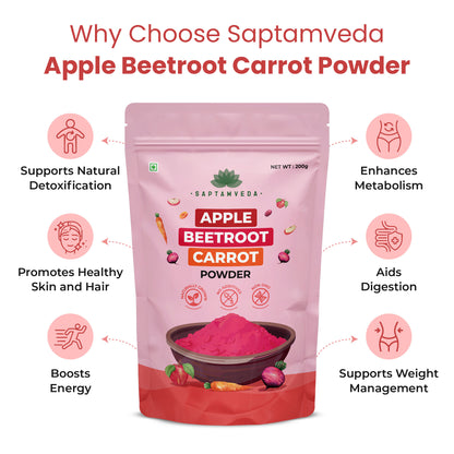 Saptamveda ABC Powder – Apple, Beetroot & Carrot Superfood Powder for Immunity, Skin & Digestion 200gm (Pouch)