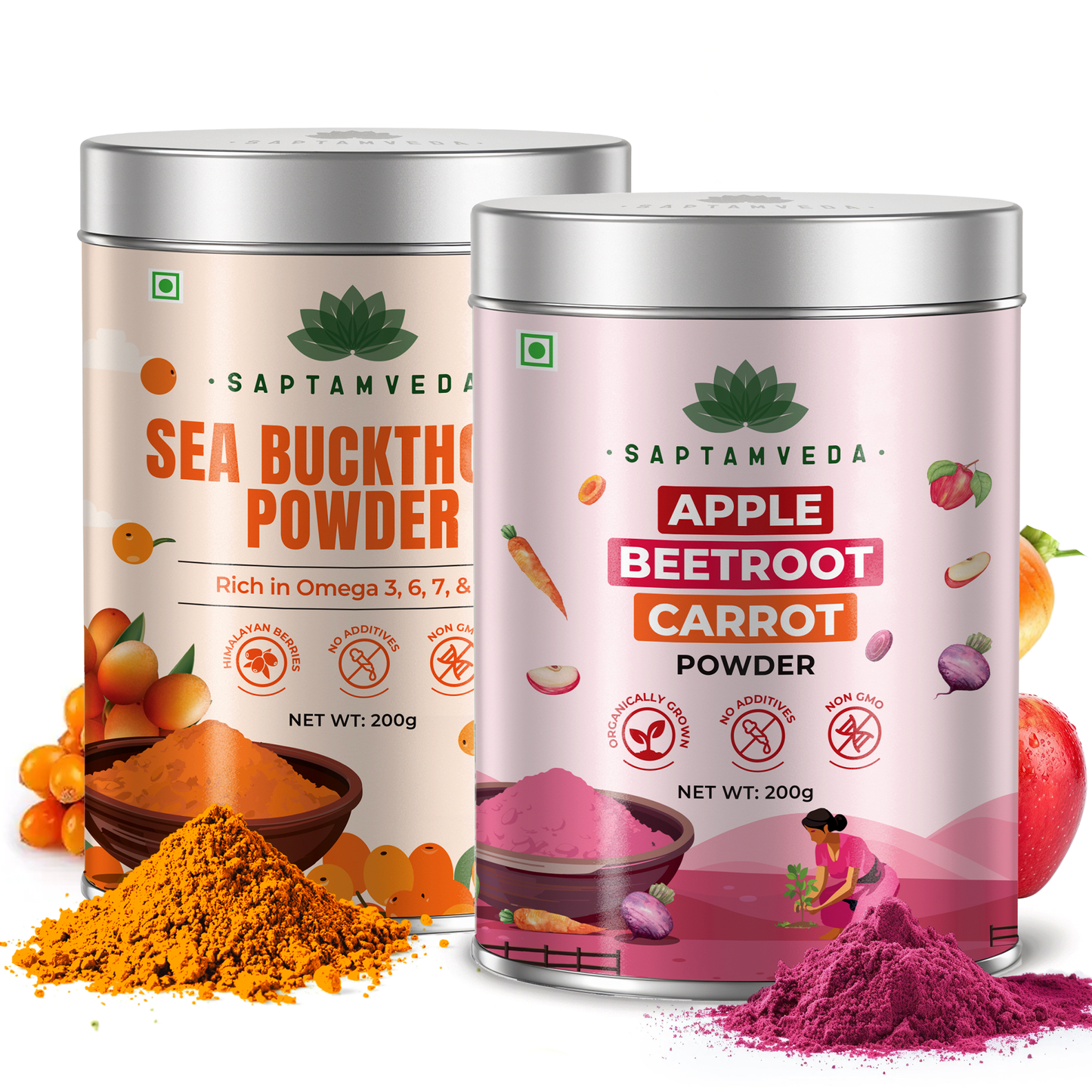 Apple Beetroot Carrot & Seabuckthorn Powder 200gm each | Tin Combo