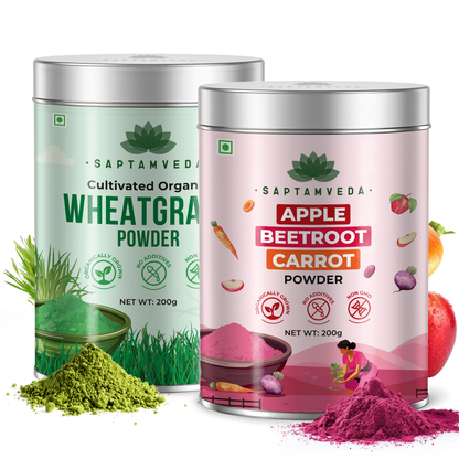 Apple Beetroot Carrot Blend & Wheatgrass Powder 200gm each | Tin Combo