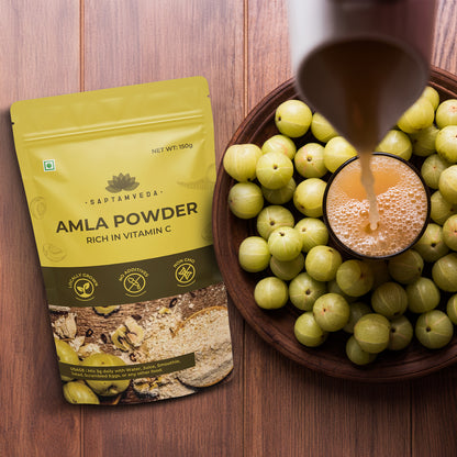 Saptamveda Organic Amla Powder – 300g – Natural Vitamin C Superfood for Immunity, Skin & Hair Health – Antioxidant-Rich, Non-GMO, Vegan