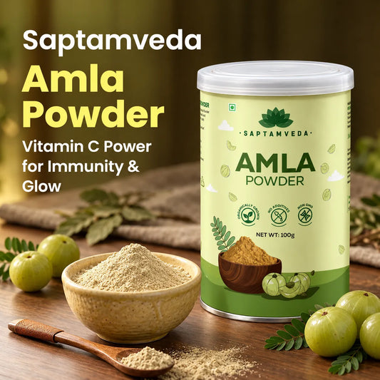 Saptamveda Amla Powder – Natural Indian Gooseberry Powder for Daily Nutrition, Immunity & Hair Care | 100g Composite Tin