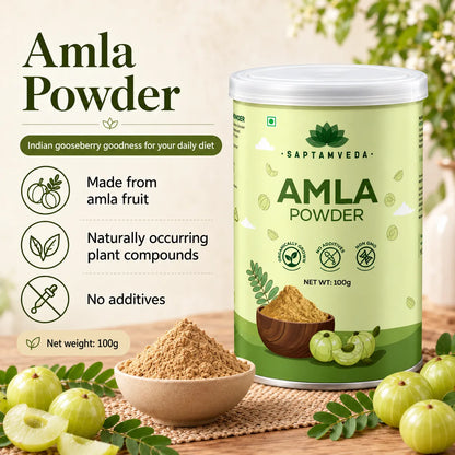 Saptamveda Amla Powder – Natural Indian Gooseberry Powder for Daily Nutrition, Immunity & Hair Care | 100g Composite Tin