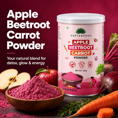 Saptamveda ABC Powder (Apple Beetroot Carrot) – Natural Fruit & Vegetable Blend for Daily Nutrition, Skin Glow & Wellness | 100g Composite Tin