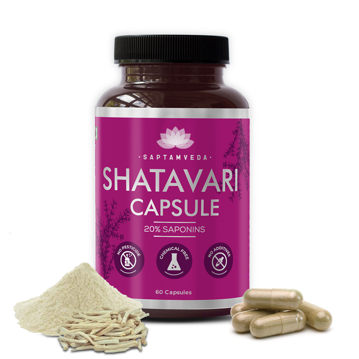 Saptamveda Natural Shatavari Capsules Jar of 60 QTY