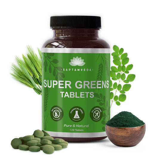 Organic Supergreens Tablets - Spirulina, Moringa, Wheatgrass & Barleygrass, 120 Tablets