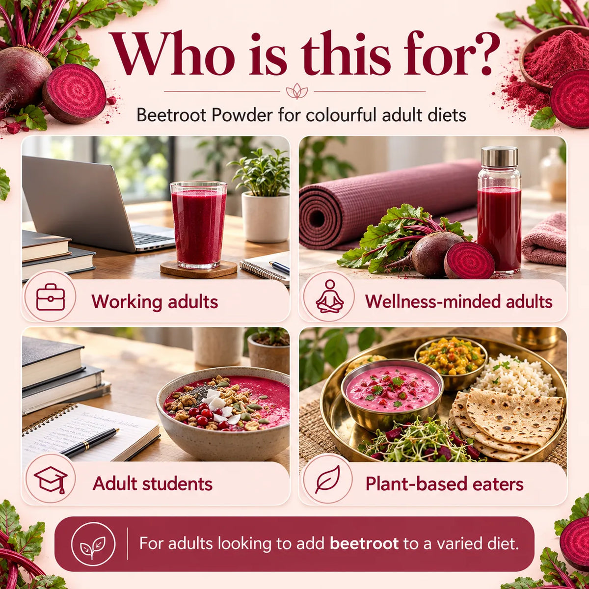 Saptamveda Beetroot Powder – Natural Beetroot Superfood for Daily Nutrition, Energy & Wellness | 100g Composite Tin