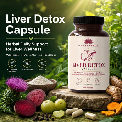 Saptamveda Liver Detox Capsules – Herbal Wellness Supplement for Daily Digestive & Lifestyle Support | 60 Capsules