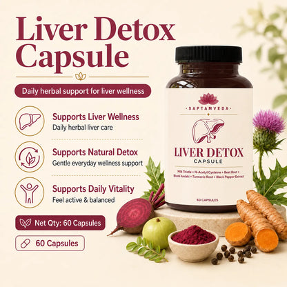 Saptamveda Liver Detox Capsules – Herbal Wellness Supplement for Daily Digestive & Lifestyle Support | 60 Capsules
