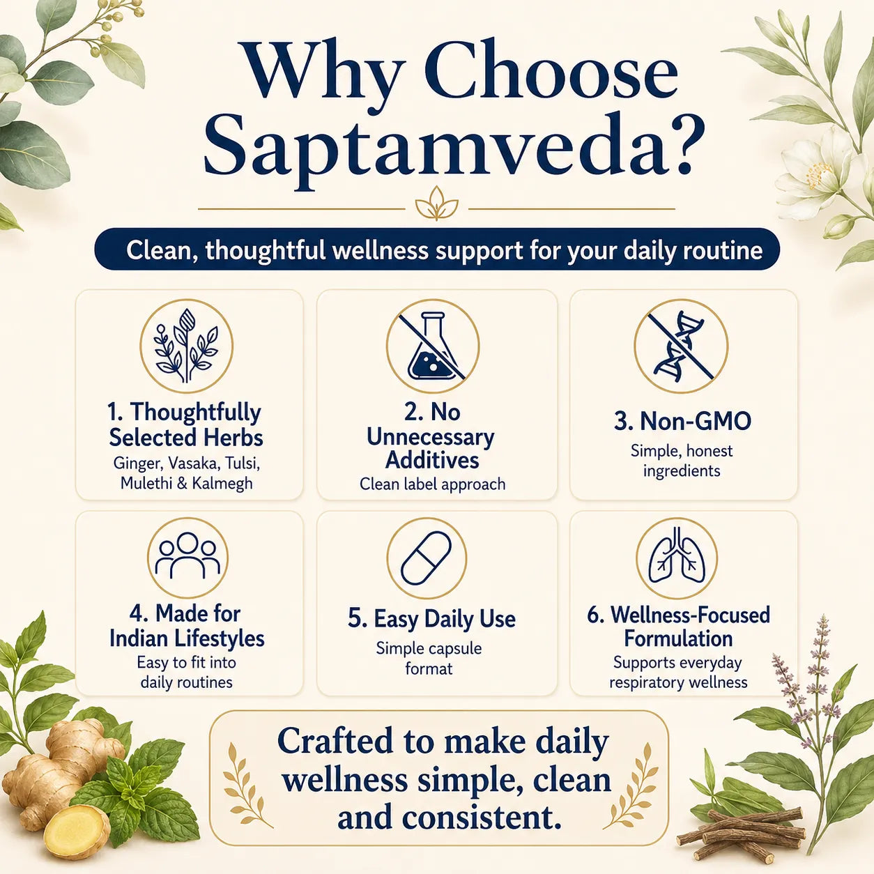 Saptamveda Lung Detox Capsules – Herbal Wellness Supplement for Respiratory Routine & Daily Lifestyle Support | 60 Capsules