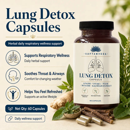 Saptamveda Lung Detox Capsules – Herbal Wellness Supplement for Respiratory Routine & Daily Lifestyle Support | 60 Capsules
