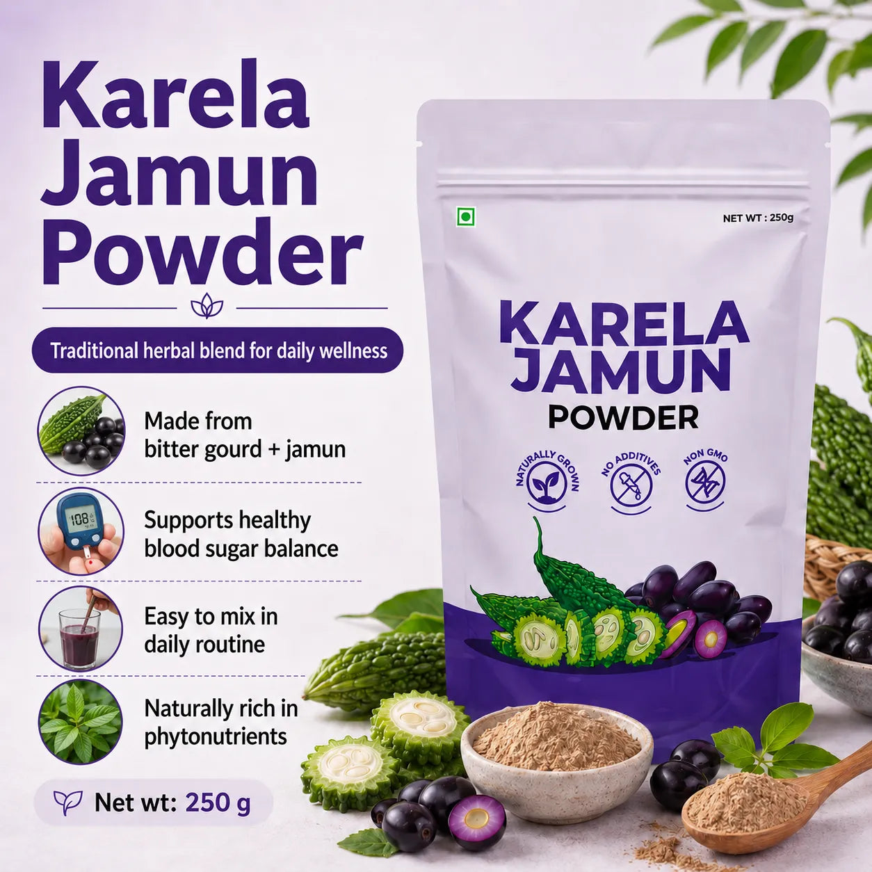 Karela Jamun Powder – Traditional Karela Jamun Blend for Sugar-Conscious Lifestyle | 250g