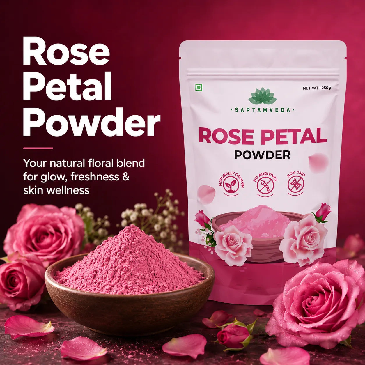 Rose Petal Powder – Natural Flower Powder for Skin, Hair & Self-Care Rituals | 250g