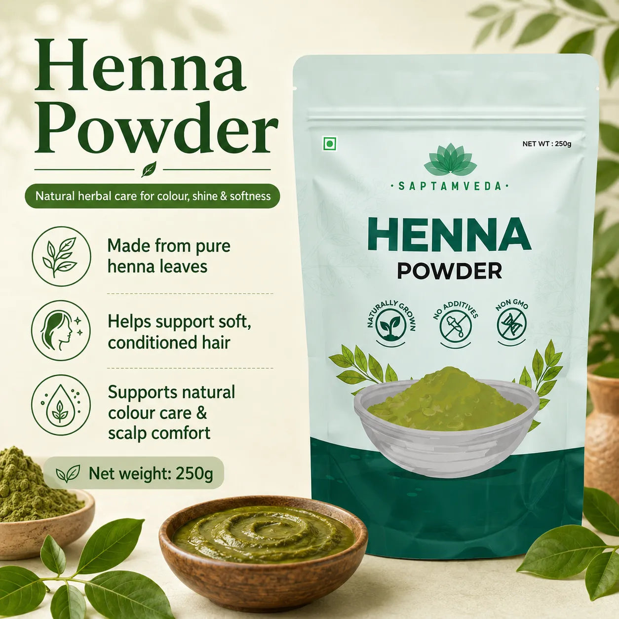 Heena Powder – Natural Hair Colour & Conditioning Powder for Herbal Hair Care Rituals | 250g