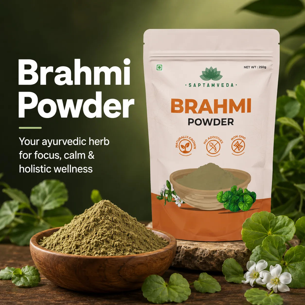 Saptamveda Brahmi Powder – Traditional Herbal Powder for Daily Wellness & Mindful Living