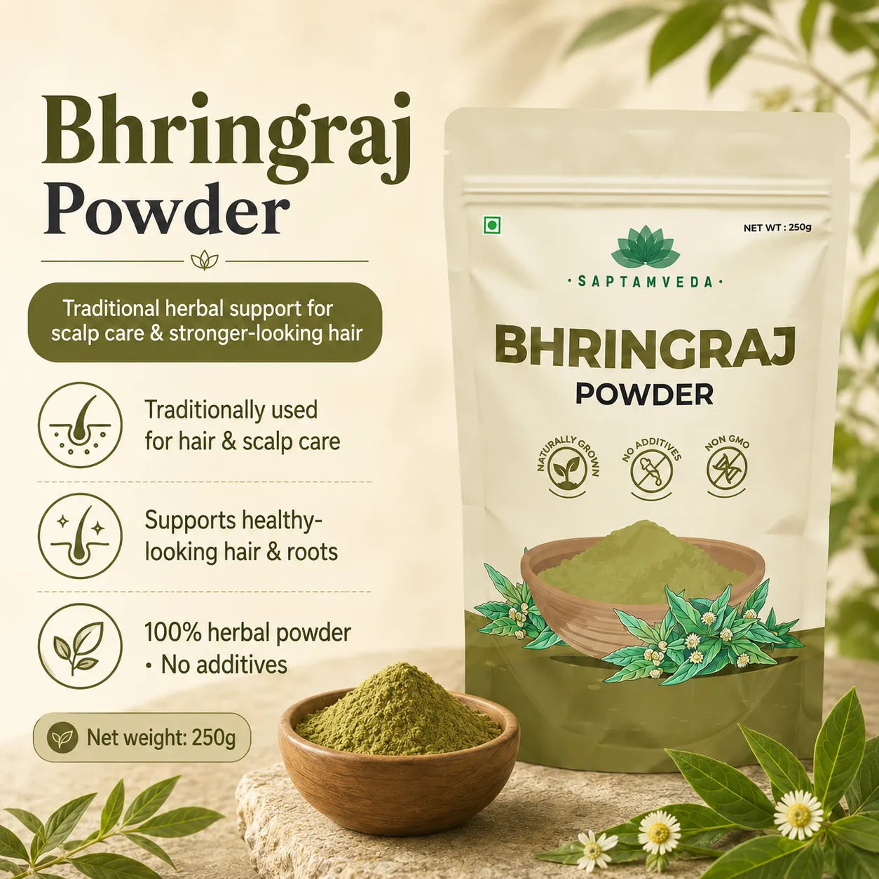 Bhringraj Powder – Traditional Herbal Hair Care Powder for Scalp & Hair Rituals | 250g