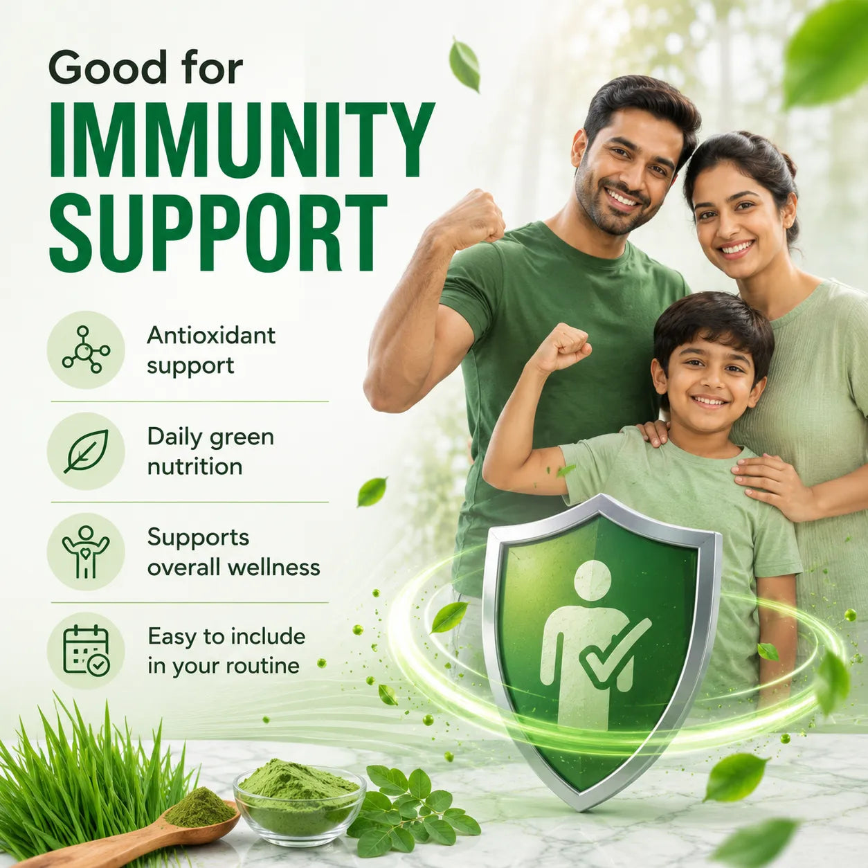 Saptamveda 100% Pure Wheatgrass Powder | Rich in Chlorophyll & Antioxidants | 200g Tin