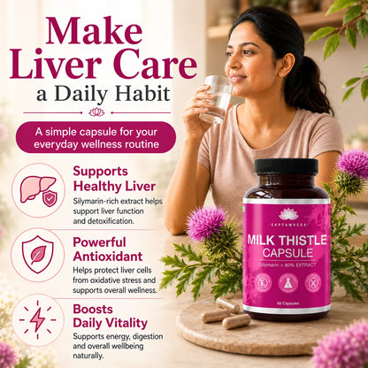 Saptamveda Herbal Liver Detox Supplement - Milk Thistle Extract for Fatty Liver & Detox, 800mg