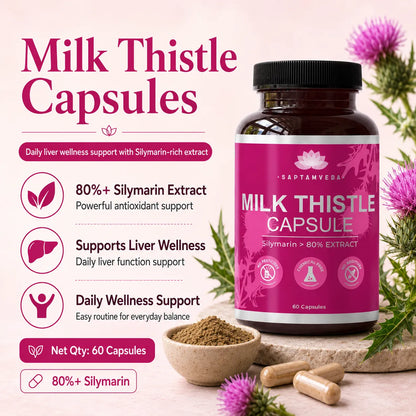 Saptamveda Herbal Liver Detox Supplement - Milk Thistle Extract for Fatty Liver & Detox, 800mg
