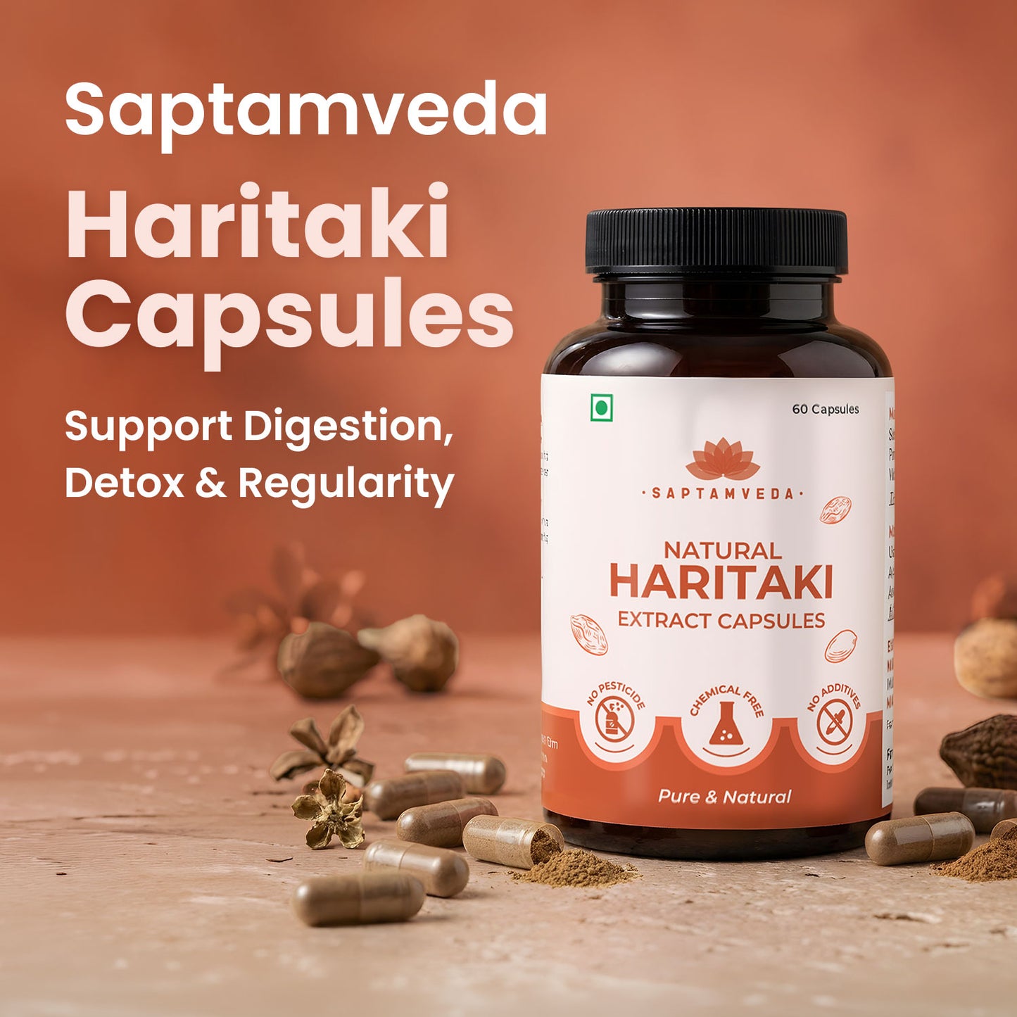 Natural Haritaki Capsules - Digestive Health & Detox Support, 500mg, 60 Capsules