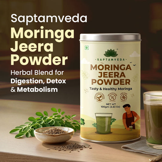 Saptamveda Moringa Jeera Powder – Herbal Blend for Digestion, Detox & Metabolism