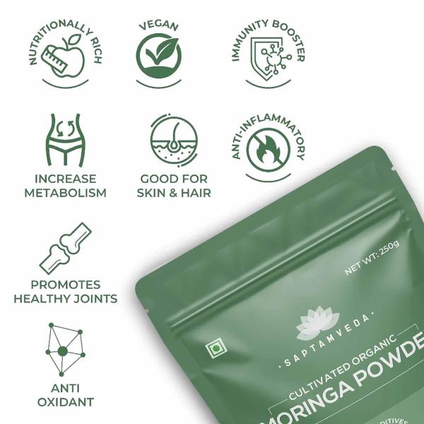 Saptamveda Organically Cultivated Moringa Leaf Powder | Metabolism Boo