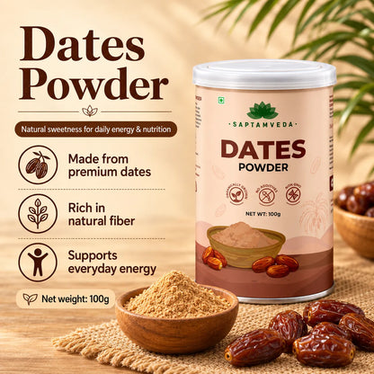 Saptamveda Dates Powder – Natural Sweetener & Sugar Alternative for Babies, Kids & Family | 100g Composite Tin