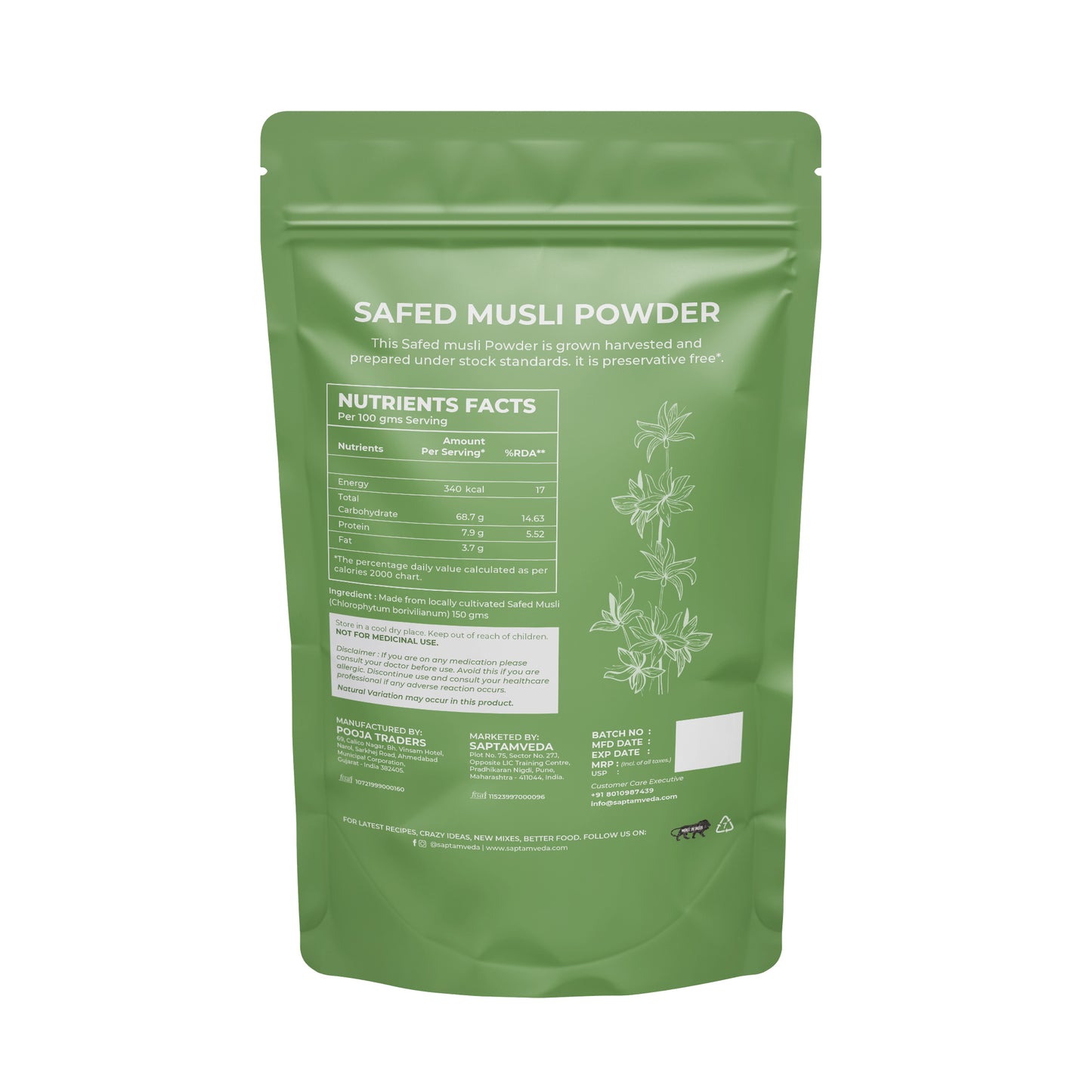 Premium Safed Musli Powder - Natural Energy & Vitality Booster, 150g