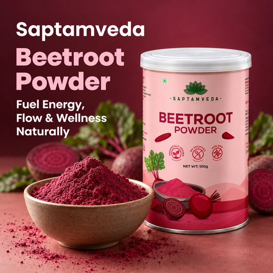 Saptamveda Beetroot Powder – Natural Beetroot Superfood for Daily Nutrition, Energy & Wellness | 100g Composite Tin